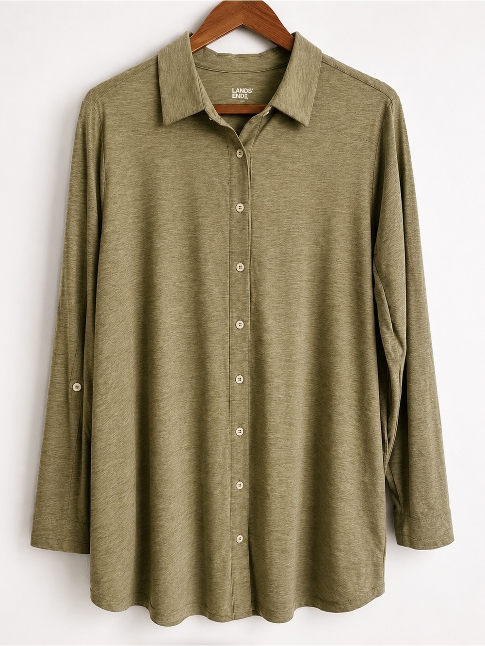 Lands End Soft Button Up Tunic Top 2X Lightweight Stretch Blouse